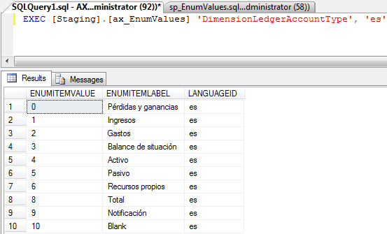 Procedimiento almacenado EnumValues